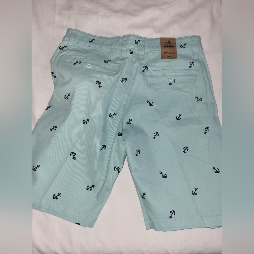 Men Mint Green Anchor Print Shorts* - Picture 2 of 3